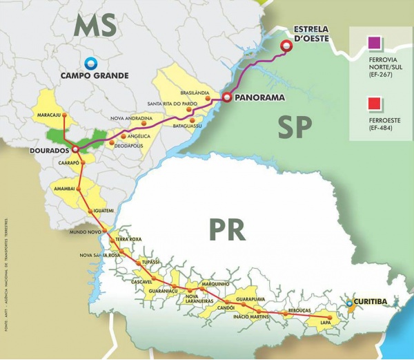 Mapa do traçado Maracaju-Lapa