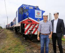 O Governador Beto Richa entrega em Cascavel, oeste do Paraná,  cinco novas locomotivas e 400 vagões que a Ferroeste comprou em 2015 e que reforçarão o escoamento da atual safra de verão