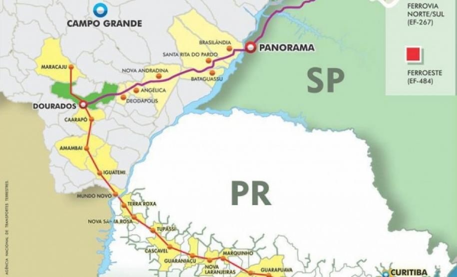 Mapa do traçado Maracaju-Lapa