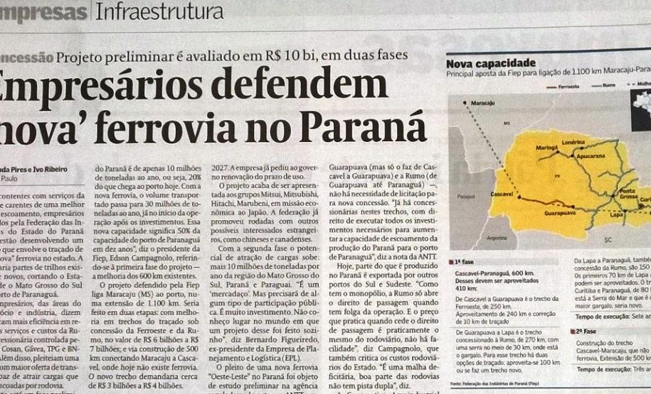 Empresários defendem nova ferrovia no Paraná