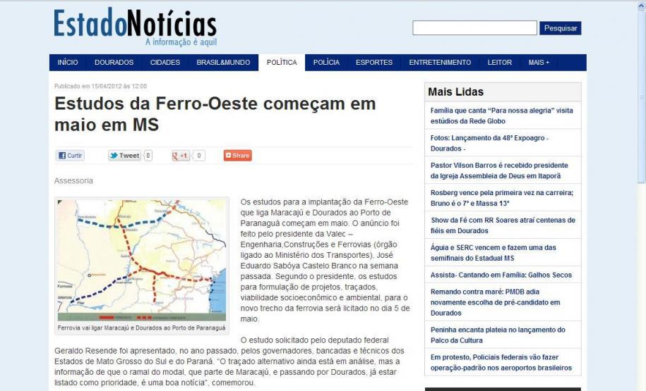 Projetos da Ferroeste interessam ao MS Projetos da Ferroeste interessam ao MS